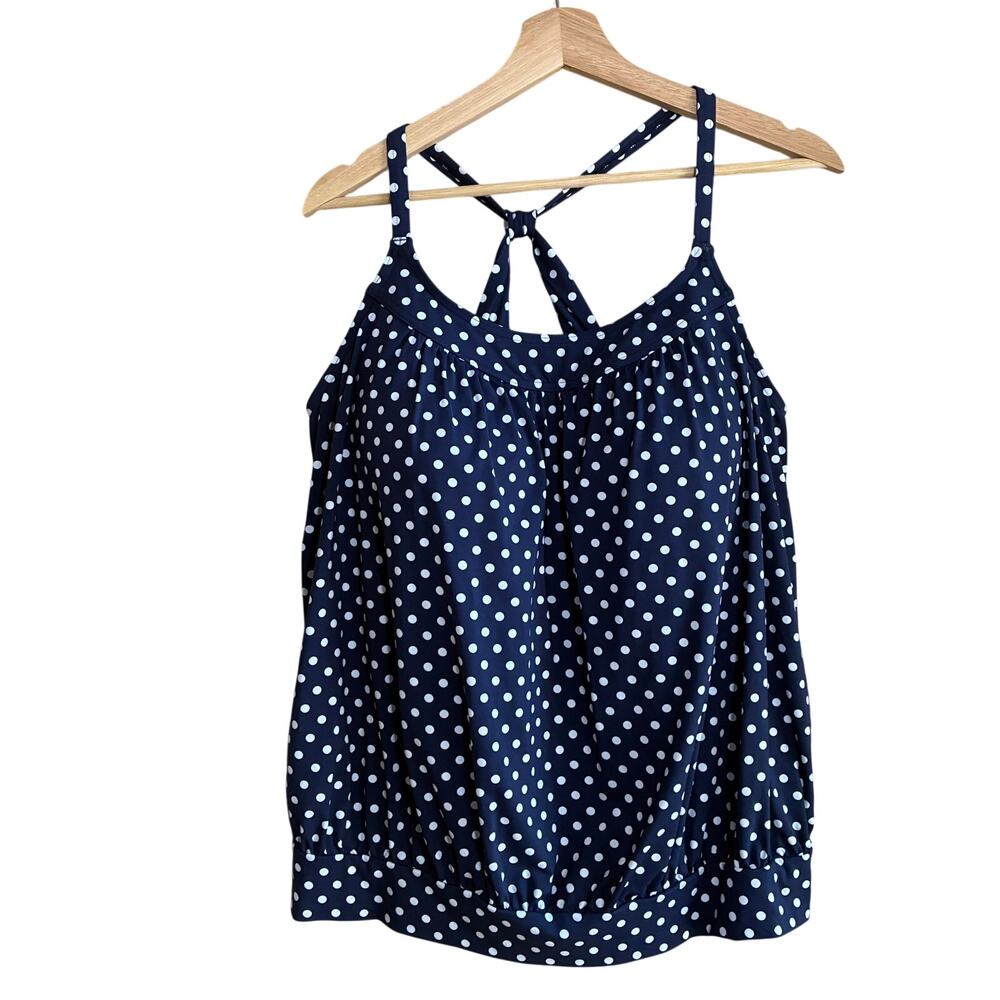 Lands' End blue‎ white polka dot halter swim top women's size 20W nylon vacation
